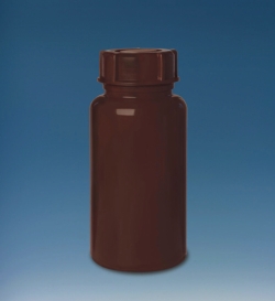 Wide-mouth bottles, with screw cap, LDPE, amber