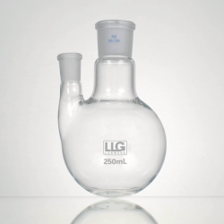 Slika LLG-Two-neck round bottom flasks with standard ground joint, borosilicate glass 3.3, angled side neck