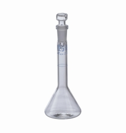Volumetric trapezoidal flasks, DURAN<sup>&reg;</sup>, class A, blue graduation, with glass stopper