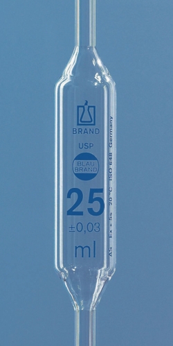 Volumetric Pipettes, USP, AR-GLAS<sup>&reg;</sup>, Class AS, 1 mark, Blue Graduation, with USP Individual Certificate