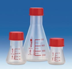 Erlenmeyer flasks, wide mouth, PMP, GL 45, with red screw cap, PP