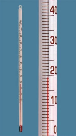 Simple type thermometer, solid stem, red filling