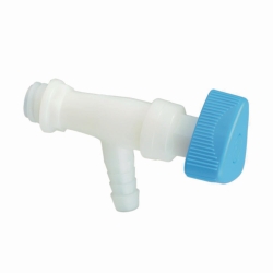 Slika Angled stopcock, straight, thread 22mm, natural, blue rotary handle,, sleeve con