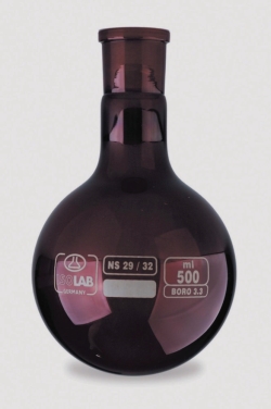 Slika Round bottom flasks with standard ground joint, borosilicate glass 3.3, amber