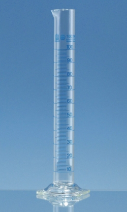 Measuring cylinders, borosilicate glass 3.3, tall form, class A, blue graduated