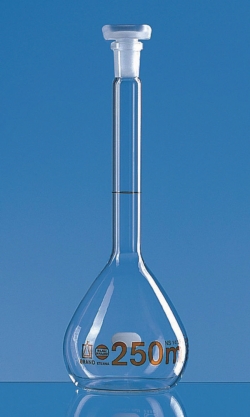 Slika Volumetric flasks, boro 3.3, class A, amber graduations, with PP stoppers, incl. ISO individual certificate