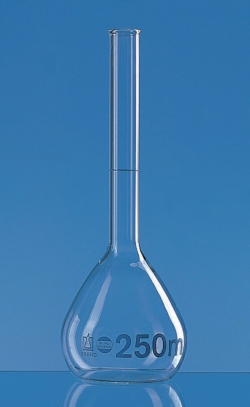 Volumetric flasks, boro 3.3, class A, with beaded rim, incl. ISO individual certificate