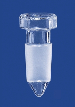 Hollow stoppers, hexagonal plate, pointed bottom, borosilicate glass 3.3