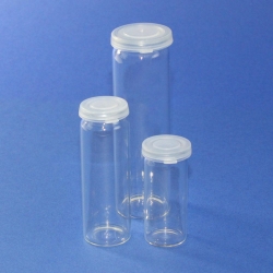 Rolled rim bottles, soda-lime glass, with PE snap-on lid