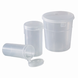 Sample beakers, PP, sterile, with labeling field and graduation at 80 ml