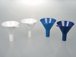 Disposable powder funnels, PS, blue, detectable