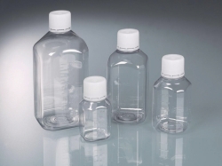 Laboratory bottle with tamper-proof closure, PET sterile