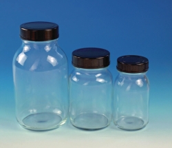 Slika Wide neck bottles, clear glass, with screw cap, plastic