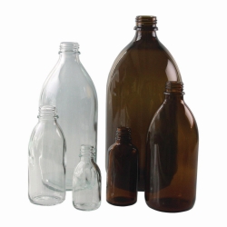 Narrow-mouth bottles without closure, soda-lime glass, brown