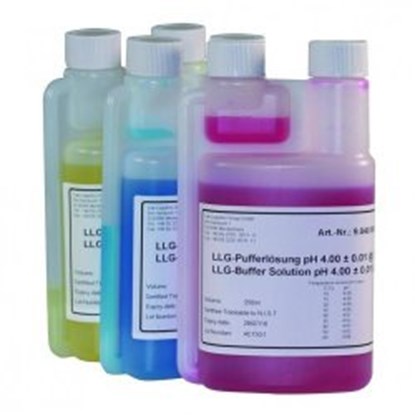 Slika LLG-pH buffer solutions with colour coding in twin-neck dispensing bottles
