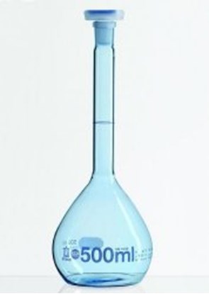 Slika Volumetric flasks, boro 3.3, class A, PUR coated, blue graduations