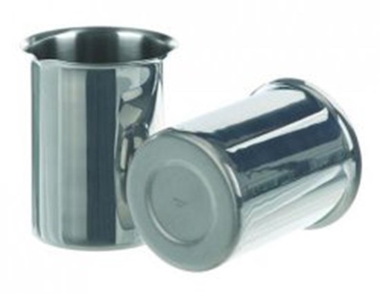 Beakers, stainless steel, with rim, spout and handle